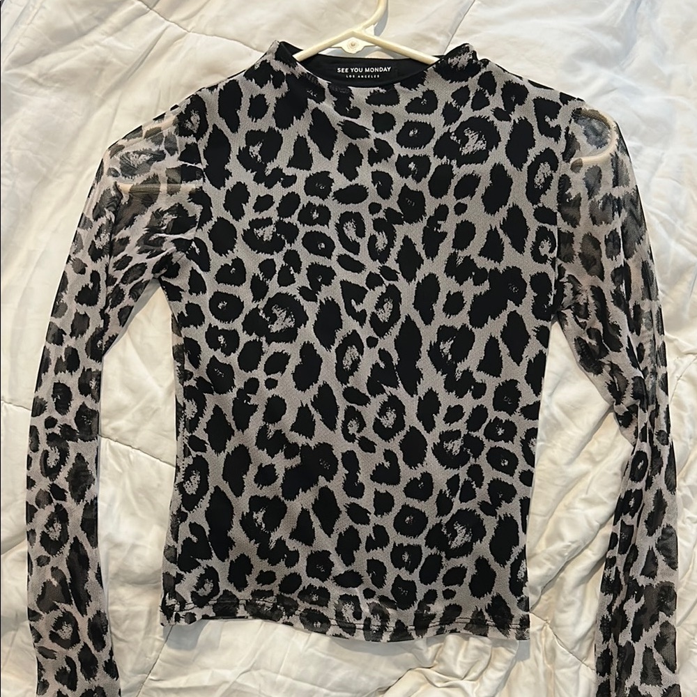 See You Monday Women's Leopard Print Top - Black and Gray